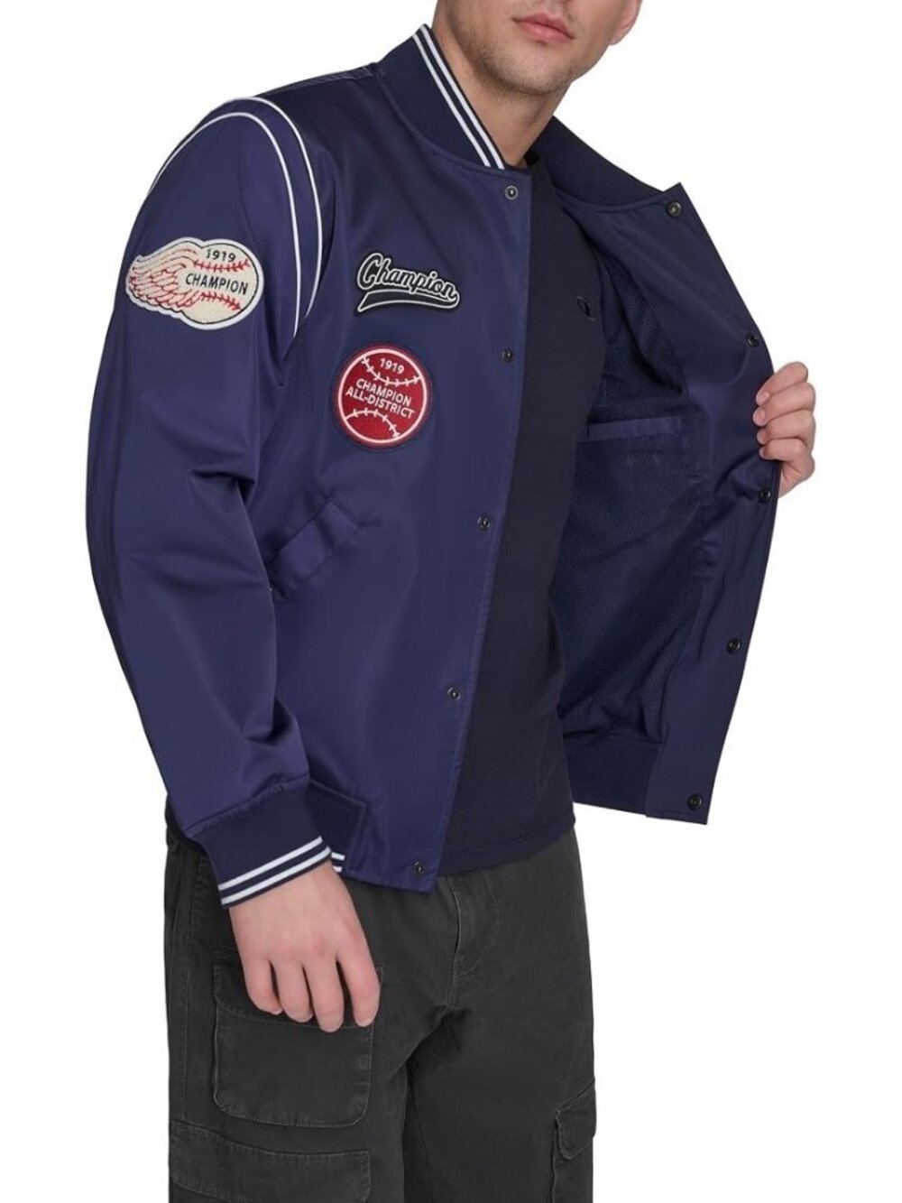 Champion Patch Varsity Bomber Jacket XXL NWT Peacoat Snap Front Aviator